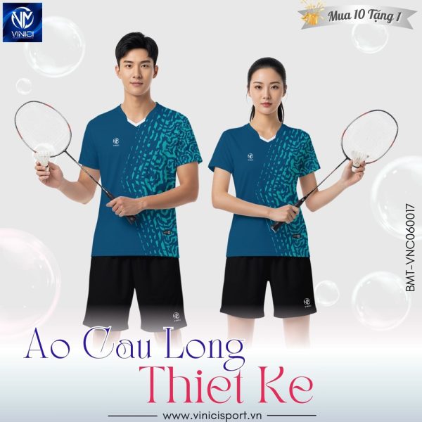 Áo cầu lông thể thao unisex Vinici xanh dương phối xanh ngọc - BMT-VNC06-18