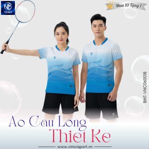 Áo Cầu Lông Thiết Kế VINICI BMT-VNC060018 Màu Trắng Xanh Gradient