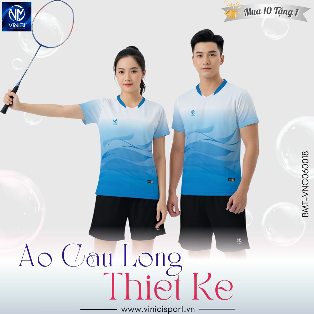 Áo cầu lông thiết kế VINICI BMT-VNC060018 màu trắng xanh dương gradient thoáng mát