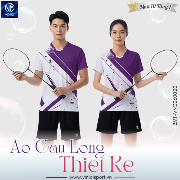 Áo Cầu Lông Nam Tím Trắng VNC06-21 – Cá Tính & Năng Động