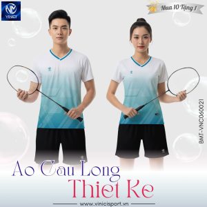 Áo cầu lông thiết kế BMT-VNC06-22 trắng xanh chuyển màu