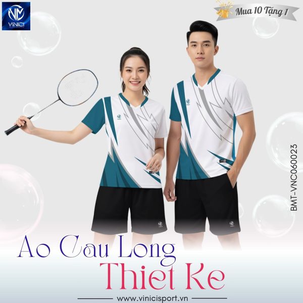 Áo Cầu Lông Nam Nữ Trắng Xanh ViniciSport BMT-VNC06-24
