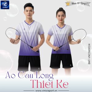 Áo cầu lông thiết kế BMT-VNC06-25 trắng tím ombré nổi bật