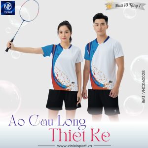 Áo Cầu Lông Thiết Kế BMT-VNC06-29 Màu Trắng Phối Xanh Cam