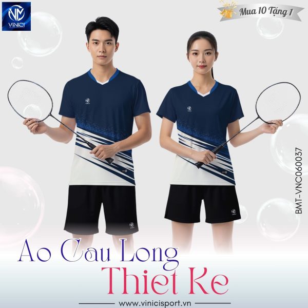 Áo Cầu Lông VINICI Xanh Navy Trắng – Thiết Kế Năng Động, Unisex