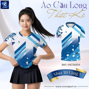 Áo Cầu Lông Thiết Kế Nam Màu Trắng Xanh BMT-VNC06