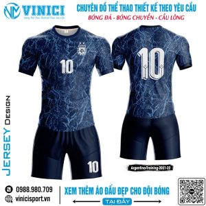 Áo Đá Banh Xanh Navy Họa Tiết Vân Đá | Argentina Training 2021-22
