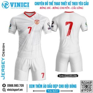 Đồng Phục Bóng Đá Thiết Kế Trắng Đỏ - Bắc Macedonia Euro 2020