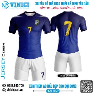 Bộ quần áo bóng đá xanh dương Brazil SK 2021-2022 số 7 nổi bật
