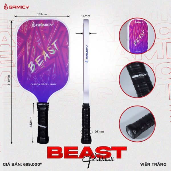 Vợt Pickleball Gamicy Beast 14mm - Đen Neon Cá Tính - Ảnh 3