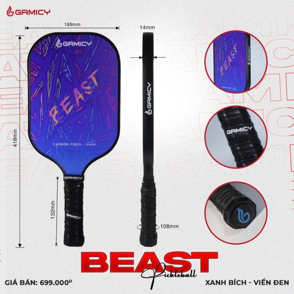 Vợt Pickleball Gamicy Beast 14mm - Đen Neon Cá Tính - Ảnh 2