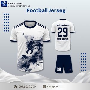 Áo Bóng Đá Vinici Trắng Xanh Navy Họa Tiết Rồng - Jersey Vinici 2-1