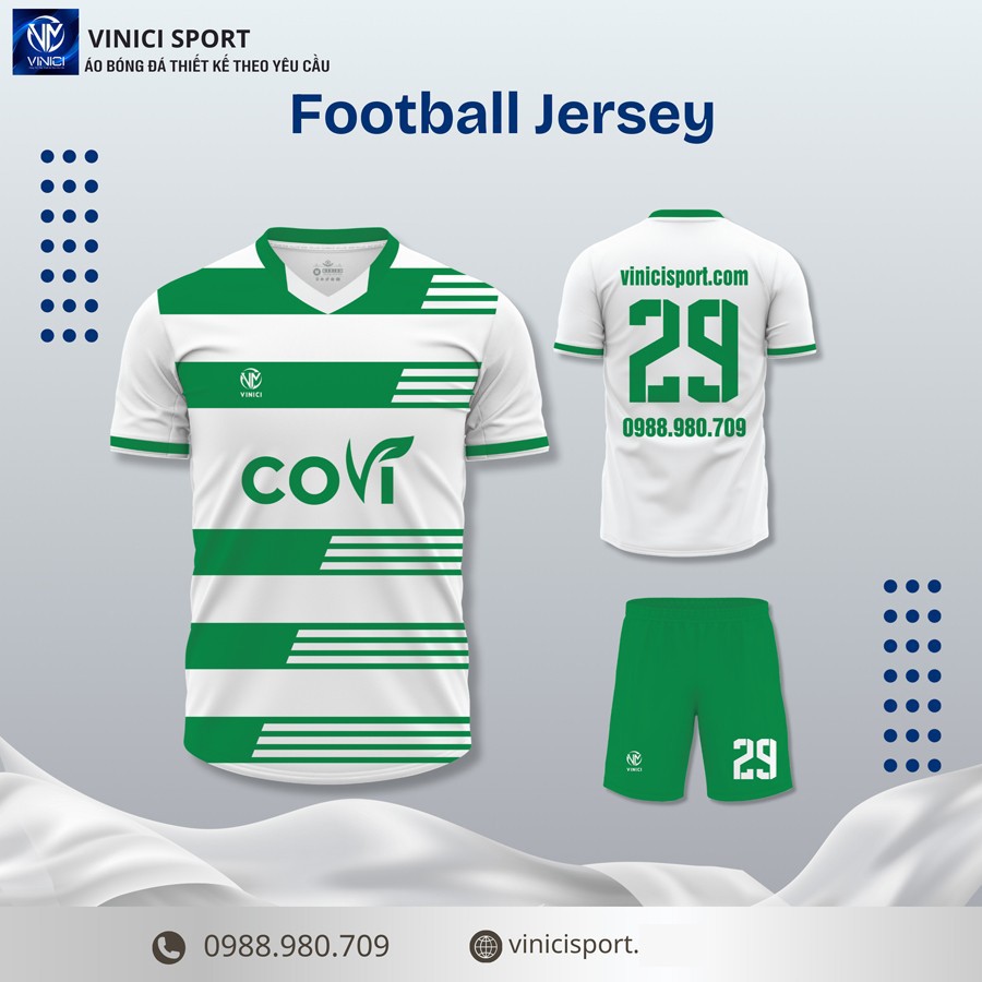 Áo bóng đá Jersey Vinici 4 trắng phối xanh lá
