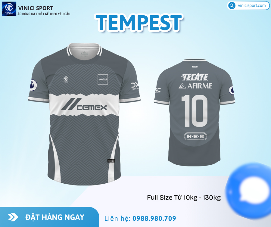 Áo bóng đá TEMPES trắng đen xám - Thiết kế thể thao, chất liệu cao cấp - Ảnh 6