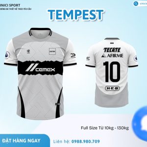 Áo bóng đá TEMPES trắng đen xám - Thiết kế thể thao, chất liệu cao cấp
