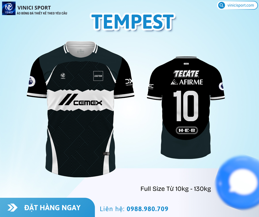 Áo bóng đá TEMPES trắng đen xám - Thiết kế thể thao, chất liệu cao cấp - Ảnh 9