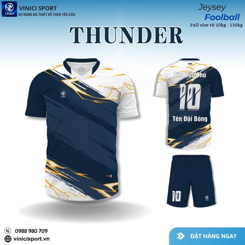 Bộ Quần Áo Bóng Đá Thunder Xanh Navy - Sấm Sét Mạnh Mẽ Trên Sân Cỏ