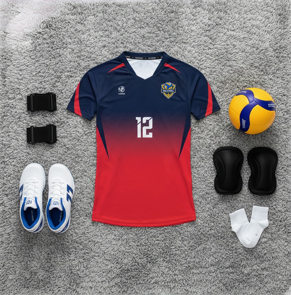 Áo bóng chuyền nam BC02-VNC068-15 màu xanh navy phối đỏ ombre