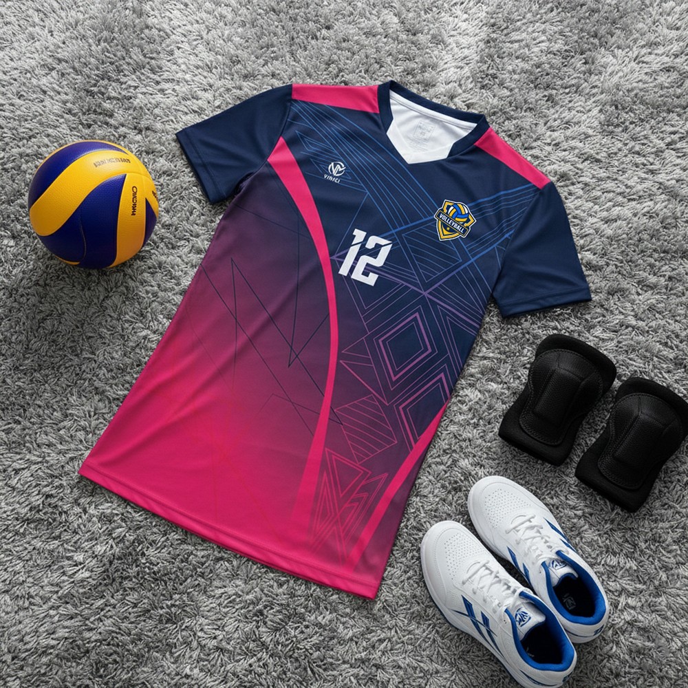 Áo bóng chuyền nam BC02-VNC068-21 phối màu navy hồng tím hiện đại