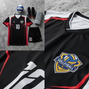 Đồng phục bóng chuyền nam BC02-VNC068 màu đen phối đỏ trắng