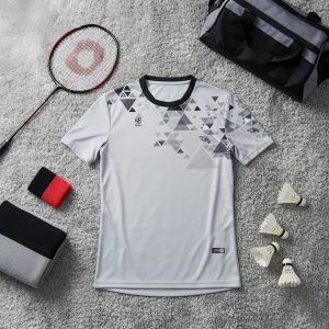 Áo Thể Thao Nam Trắng Xám CL-07 – Thiết Kế Họa Tiết Hình Học Năng Động