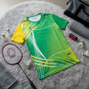 Áo cầu lông nam CL-20 xanh lá phối vàng – Năng động và nổi bật trên sân đấu