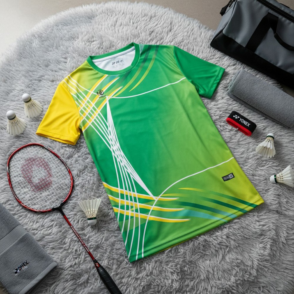 Áo cầu lông nam CL-20 màu xanh lá phối vàng – phong cách năng động cho sân đấu