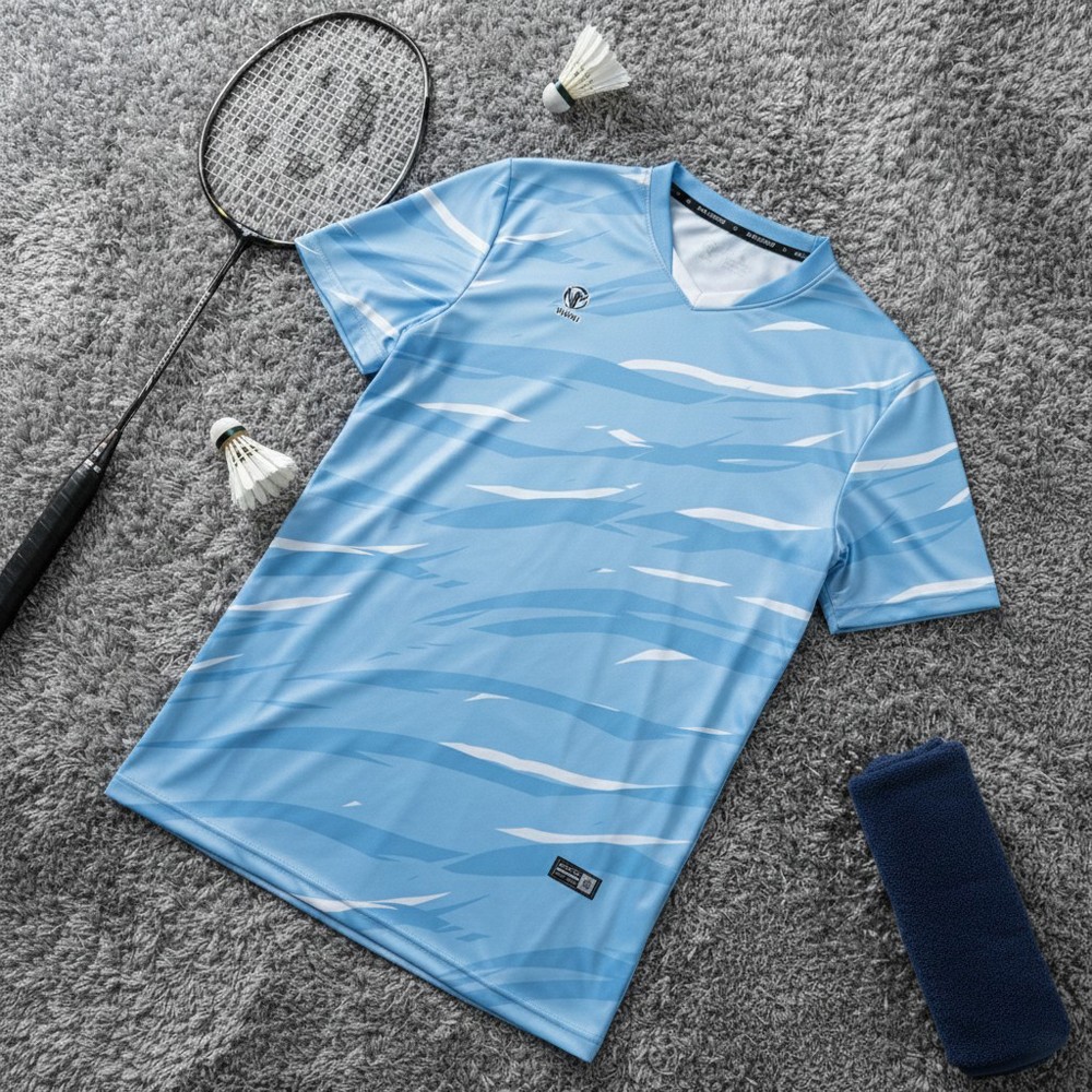 Áo thể thao nam nữ CL-33 màu xanh da trời nhạt sọc trắng