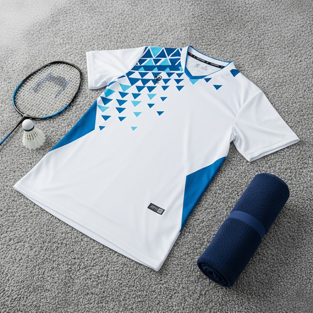 Áo cầu lông nam màu trắng xanh CL-34 kiểu dáng thể thao thoáng khí