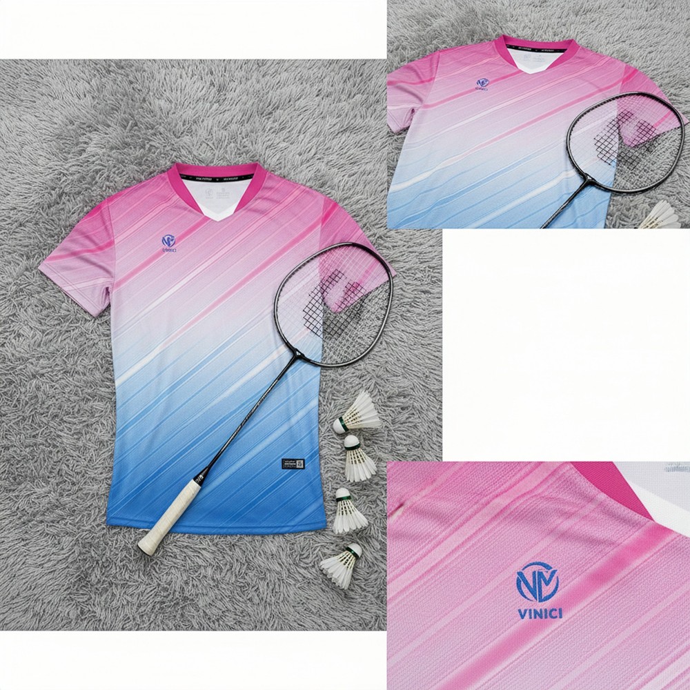 Áo cầu lông CL-43 hồng xanh thiết kế thể thao hiện đại, thoáng khí