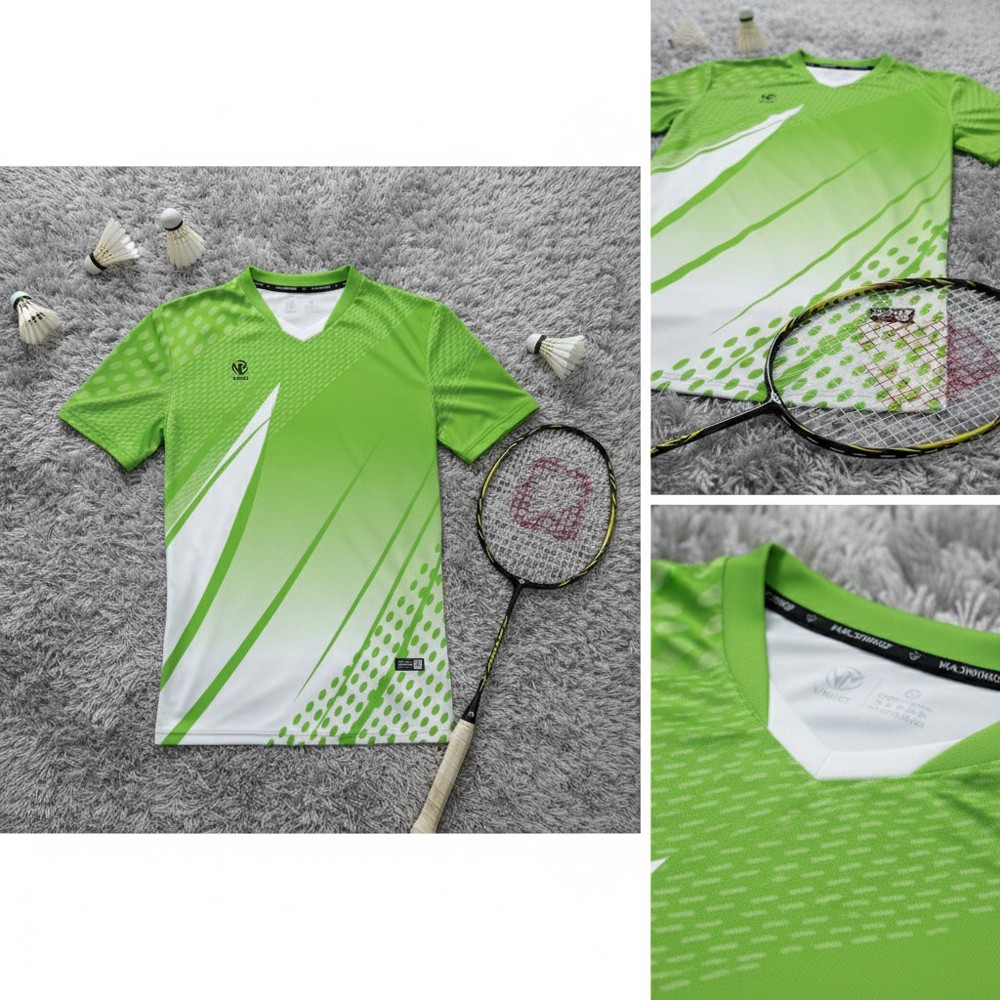Áo cầu lông nam CL-44 màu xanh lá cây tươi trẻ, họa tiết chuyển động cá tính